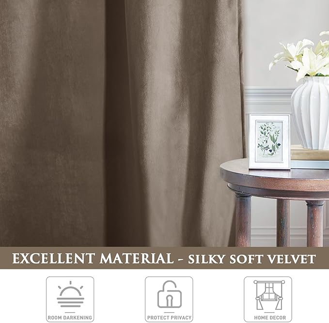 StangH Taupe Curtains 105 inches Long Luxury Room Darkening Window Drapes, Noise Reducing Velvet Curtain Panels for Modern & Minimalist Bedrooms, W52 x L105, 2 Panels