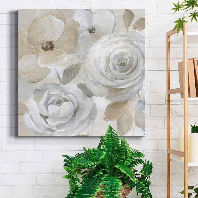 Wexford Home Premium Gallery Wrapped Canvas Flower Multicolor Wall Art Abstract Floral Romance Modern Pictures Print for Home Office Ready to Hang Soft Symphony 24x24