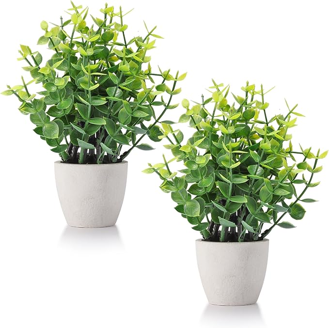 2 Pack Fake Plants Ceramic Mini Artificial Greenery Potted Plants for Home Decor Office Decor Room Decor Farmhouse Decor Indoor Table Bathroom Decor
