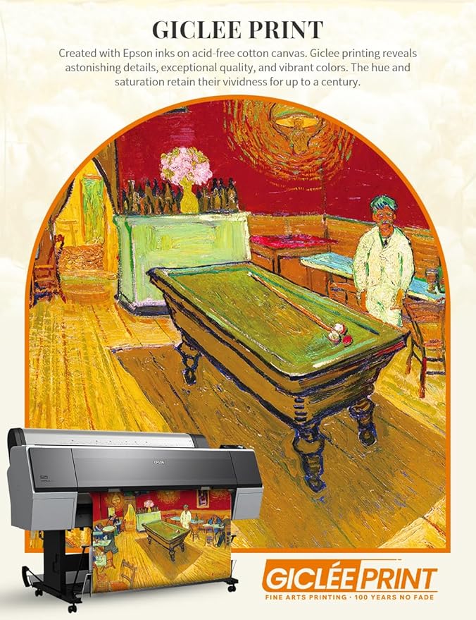 DECORARTS - The Night Cafe in the Place Lamartine by Vincent Van Gogh. Giclee Print on Acid-Free Canvas in Gold Solid Wood Frame. Picture Size: 20x16, Total Size: 24.75x20.75, Made in USA