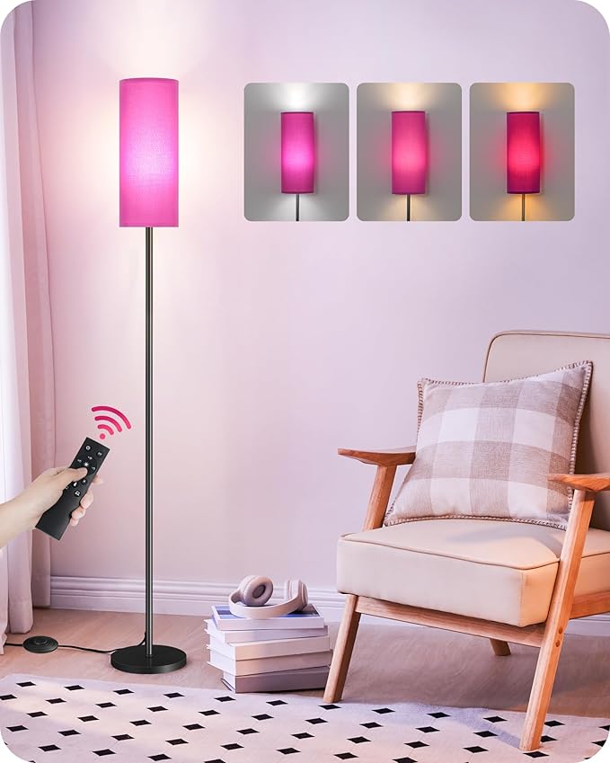 Dimmable Purple Floor Lamp for Living Room with Remote and Foot Switch, Corner Floor Lamp for Bedroom, 64.4" Standing Tall Lamp, 10W 900LM Bulb Included, 3000K-6500K, Linen Shade, FCC Listed Z06LD05W1