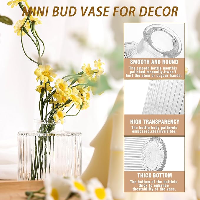 Arme 4 Pcs Bud Vases，Small Flower Vases Glass Vases for Flowers Mini Vases Glass Bud Vases Set for Centerpieces,Small Glass Vases Vintage Little Vases for Home Wedding Decor