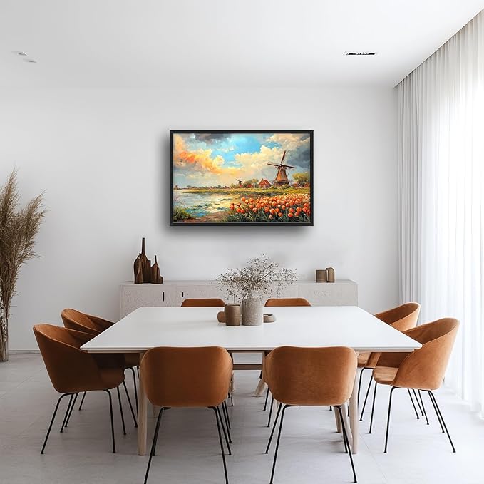 Landscape Framed Wall Art for Living Room, Large Tulips Canvas Wall Decor, Vintage Florals Pictures Painting, Farmhouse Artwork for Bathroom Bedroom 36L'' × 24W''