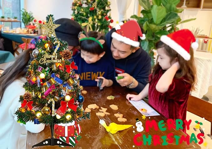 Mini Christmas Tree Small Christmas Tree with LED Lights Ornaments Tabletop Artificial Christmas Decorations Indoor Christmas Decor 24"/60cm