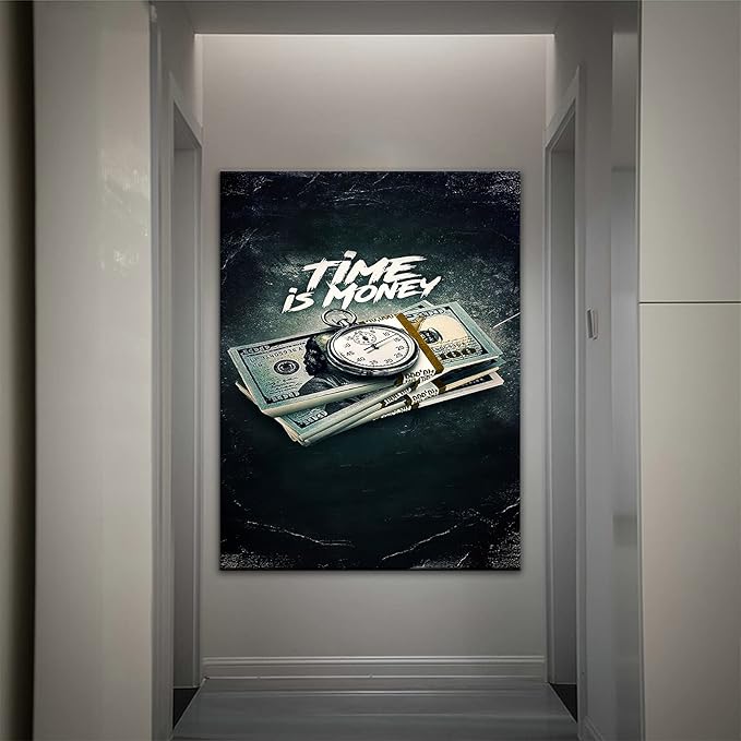 Time is Money Canvas Wall Art Inspirational Poster Print Nordic Vintage Painting Positive Pictures for Bedroom Living Room Decoration Modern Home Decor Wooden Framed Ready to Hang [40''W x 30''H]