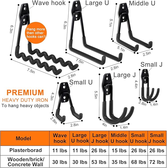 AOBEN Garage Hooks Heavy Duty Hooks for Garage Storage Wall Mount Garage Hanger & Organizer Hook (24PCS)-Black