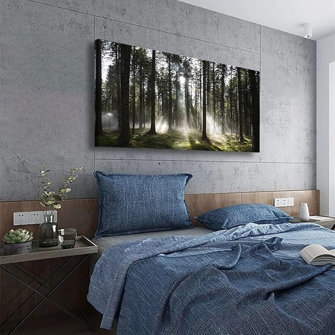 Sunlight Forest Pictures Canvas Wall Art for Living room Office Bedroom Wall Decor,Forest Wall Art Print Paintings Modern Darkly Green Nature Landscape Artwork Waterproof Ready to Hang-24x48 inch