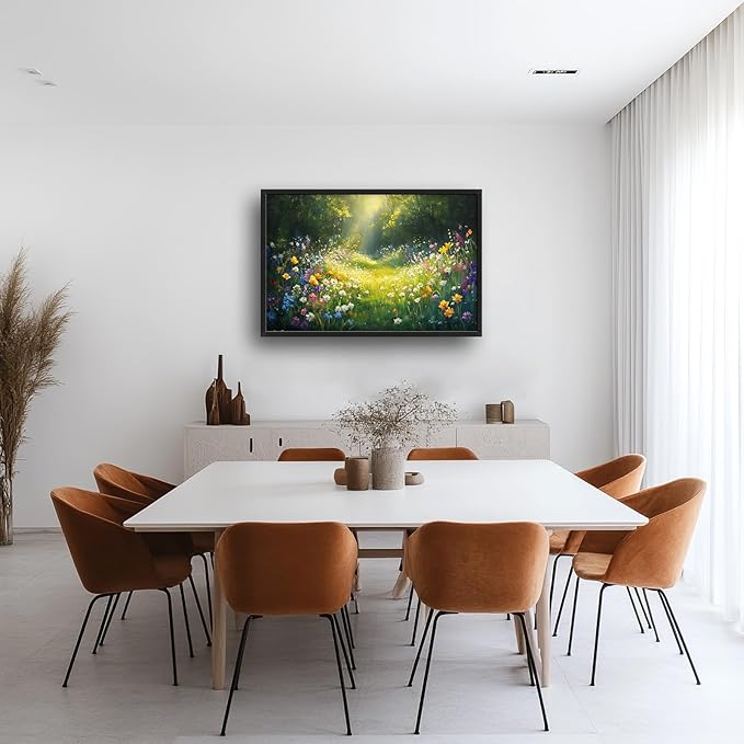Green Forest Wall Art for Living Room, Large Green Canvas Wall Decor, Wildflowers Flowers Pictures Framed Painting, Landscape Artwork for Bedroom Office Home Decor 36L'' × 24W''