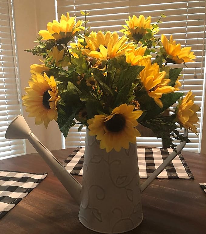 4 Bunches Artificial Flowers Sunflower Bouquets with Stems Silk Sunflowers Fake Yellow Flowers for Wedding Decor, DIY Garden Craft Art Decor, Party Decor, Home Decoration, Bride Holding Flowers