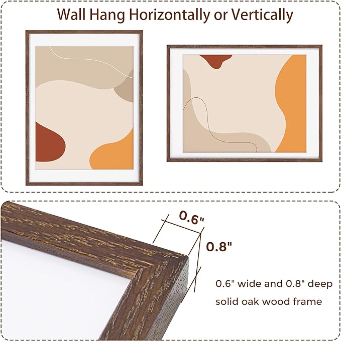 Fun Memories 18x24 Wood Frame, Natural Solid Oak Wood Poster Frame 24 x 18 with Tempered Glass, Wood Picture Frame 18 x 24 for Posters, 18''x24'' Matted Frame for 16x20 Picture, Walnut Color