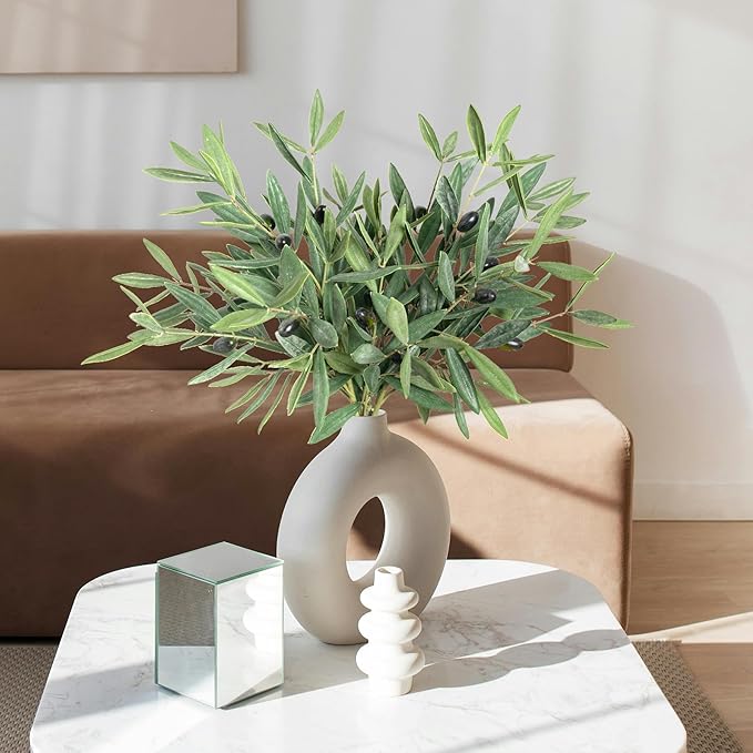 Faux Plants Olive Leaves Stems Artificial Plants Olive Tree Branches for Small Vase Tabletop Greenery Decor for Home Decor Office Wedding Party 19.6” （4pcs）
