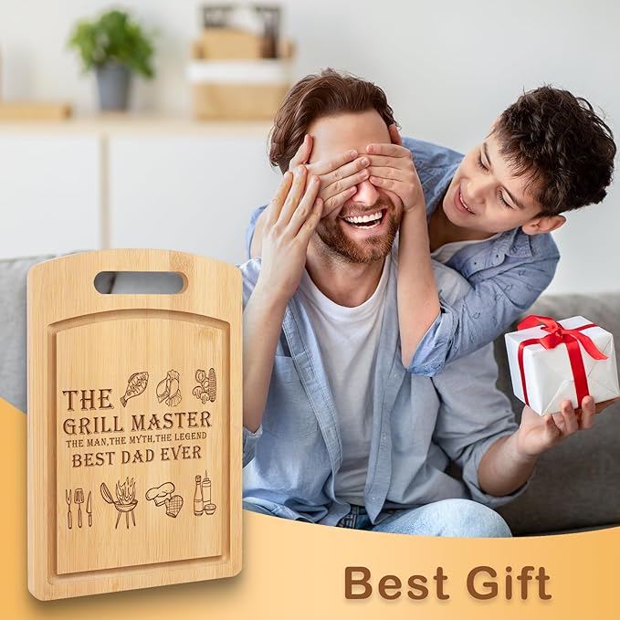 Joeyan Fathers Day Gift, Birthday Gifts for Dad, Engraved Wooden Cutting Board Present for Dad, Personalized BBQ Chopping Board for Grill Master, Best Dad Ever Grilling Gift for Grandpa Him Men
