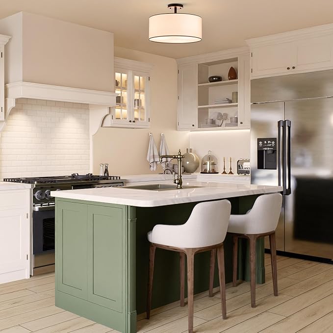 VONLUCE Semi Flush Mount Ceiling Light, 18" Ceiling Light Fixture with Diffused Shaped, Modern Light Fixture for Bedroom Living Room Entryway Hallway, White Shade & Black Finish