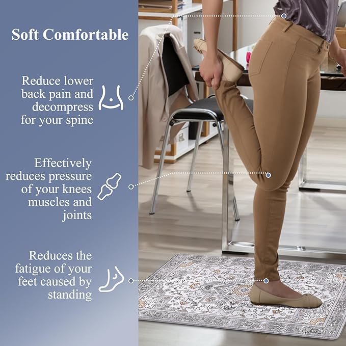 HEBE Anti Fatigue Kitchen Rug Sets 2 Piece Non Slip Kitchen Mats for Floor Cushioned Kitchen Rugs and Mats Waterproof Comfort Standing Mat Runner for Kitchen,Home Office,Sink,Laundry