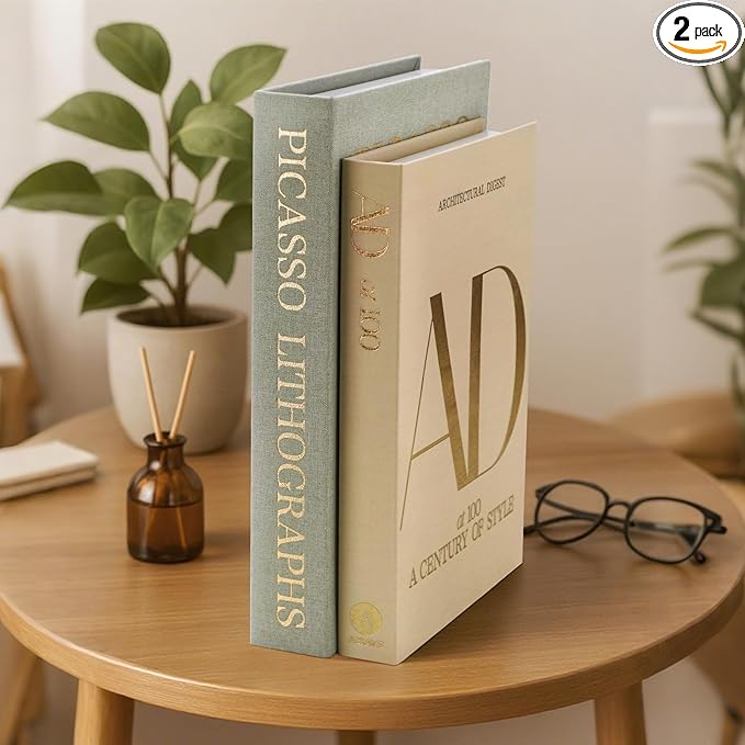 UGET Decorative Books - Set of 2 Fake/Faux Books for Coffee Table Entryway Dining Room Console Bedside Decor - Decorative Storage Boxes