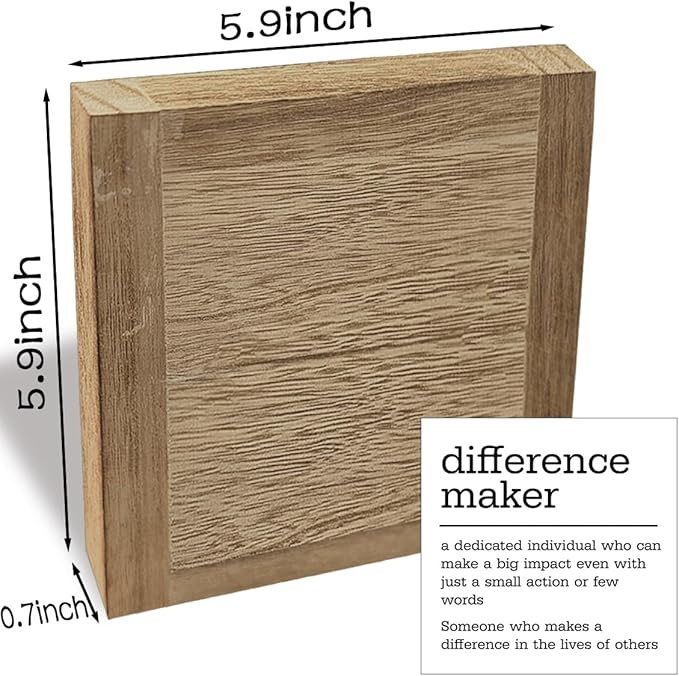 Thank You Gift, Decorative Sign for Home Office Desktop Shelf, Positive Wood Signs, Difference Maker Definition Wooden Plaque, Administrative Professional Day Gifts 5.9x5.9x0.7inch