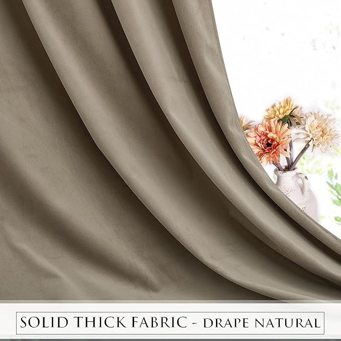 StangH Soft Velvet Curtains Camel Beige Solid Window Treatment Room Darkening Energy Saving for Nursery, Back Tab Drapes Privacy Added Boho Home Decor for Kitchen/Hallway, W52 x L63, 2 Panels