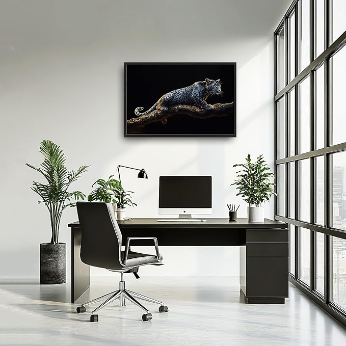 Flintis Large Black and White Leopard Framed Wall Art Leopard Pictures Wall Decor Abstract Animal Portrait Canvas Painting Print Artworks Framed for Living Room Bathroom Master Bedroom 36L X 24W