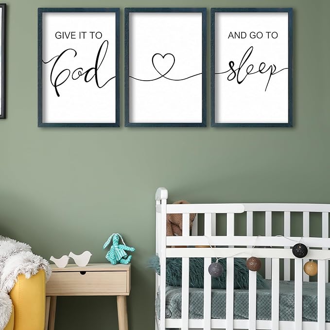 SRSZHIYUE Give It To God And Go to Sleep Set of 3 Wall Decor 16"x11" for Master Bedroom Above Bed Sign Guest Room Decoration (Black)