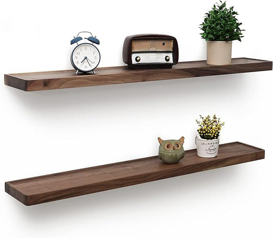Axeman Walnut Floating Shelves for Wall 36 Inch - 36W x 6D Solid Walnut Wood Shelves Set of 2 - Natural Wooden Shelves for Room Wall Decor