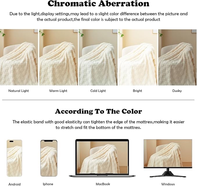 NEWCOSPLAY Super Soft Throw Blanket Ivory Premium Silky Flannel Fleece 3D Checkered Lightweight Bed Blanket All Season Use (Ivory Checkered, Throw(50"x70"))