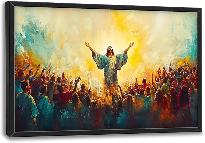 Flintis Large Christian Jesus Framed Wall Art Christ Jesus Pictures Wall Decor Abstract Religion Portrait Canvas Painting Print Artworks Framed for Living Room Bathroom Master Bedroom 36L X 24W