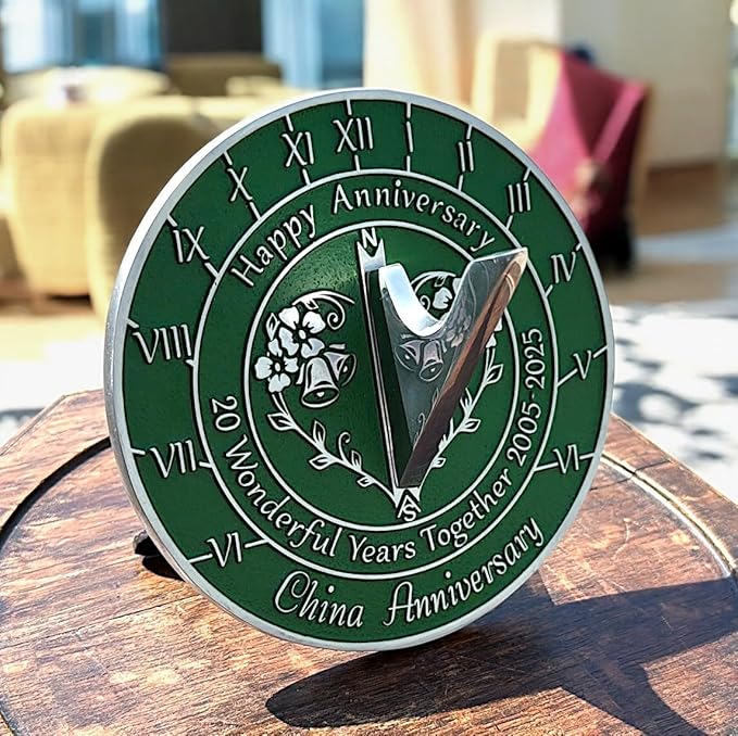 Anniversary Sundial Gift for 20th China Wedding Anniversary in 2025 - Recycled Metal Home Decor Or Garden Present Idea - Handmade in UK for Him, Her Parents Or Couples 20 Year Celebration