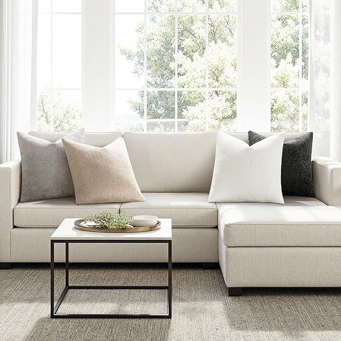 MIULEE Pack of 4 Couch Throw Pillow Covers 18x18 Inch Gray Soft Decorative Chenille Pillow Covers Farmhouse Accent Cushion Covers for Boho Home Decor Sofa Bedroom Living Room