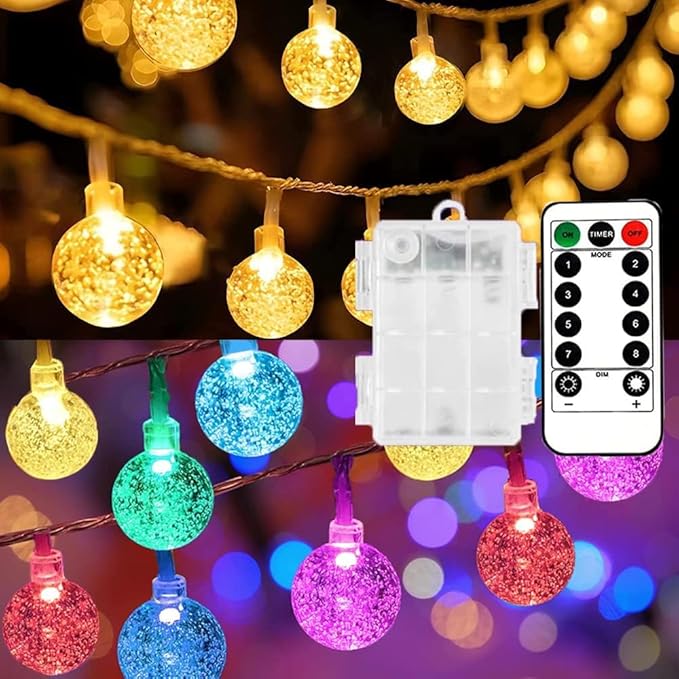 Mocalido 20ft Globe String Lights Battery Operated Outdoor, 40 LEDs Christmas Hanging Lights with Remote, Warm White & Multicolor Waterproof Fairy Lights for Camping Tent Indoor Bedroom Classroom