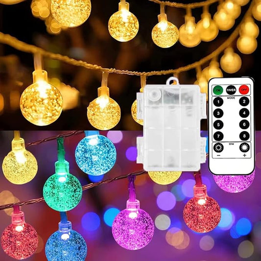 Mocalido 20ft Globe String Lights Battery Operated Outdoor, 40 LEDs Christmas Hanging Lights with Remote, Warm White & Multicolor Waterproof Fairy Lights for Camping Tent Indoor Bedroom Classroom