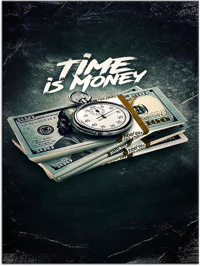 Inspirational Modern Pictures Canvas Print Vintage Painting Time is Money Nordic Wall Art Quotes Positive Poster Home for Living Room Decoration Framed Ready to Hang [24''W x 18''H]