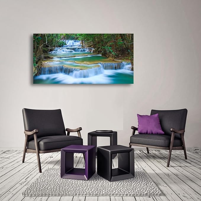 Waterfall Pictures Canvas Wall Art for Living room Bedroom Wall Decor,Green Water Wall Art Print Paitnings for home Decor,Morden Artwork Tree River Water Canvas Art Waterproof Stretched Ready to