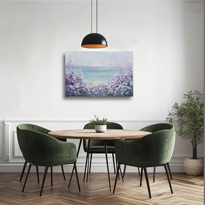 GAIDUOMAI Purple Wall Art Prints Coastal Wall Decor Lavender Flower Artwork for Bedroom Blue Bathroom Picture 12"x16" Small Painting for Dining Room