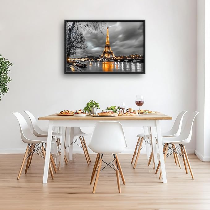 Quorin Eiffel Tower Large Wall Art Black and White Pictures Wall Decor City Landscape Canvas Print Painting Artwork for Bathroom Living Room Bedroom 36L x24W