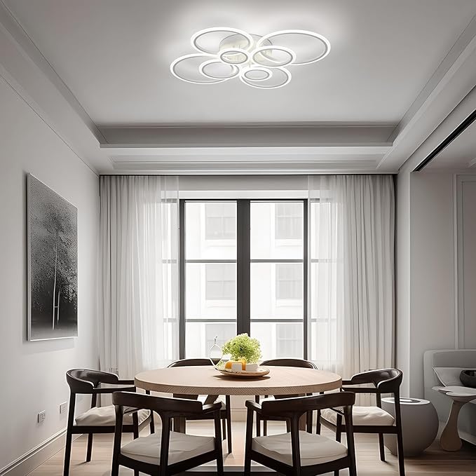 Modern LED Ceiling Light, White 8 Rings Flush Mount Ceiling Light, 4000K Lighting Fixture Ceiling Lamp for Kitchen, Bedroom, Living Room, Dining Room
