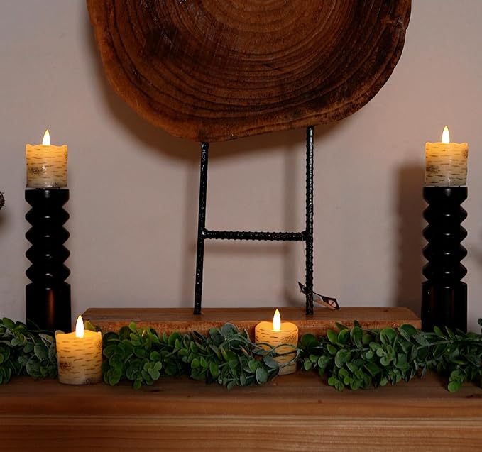 Homemory Flameless Votive Candles with Remote, 2" x 2" Birch Bark Real Wax, 400+Hour Realistic Black Wick Battery Operated Fake Candles, 6 Pack for Wedding, Party and Holiday Decoration