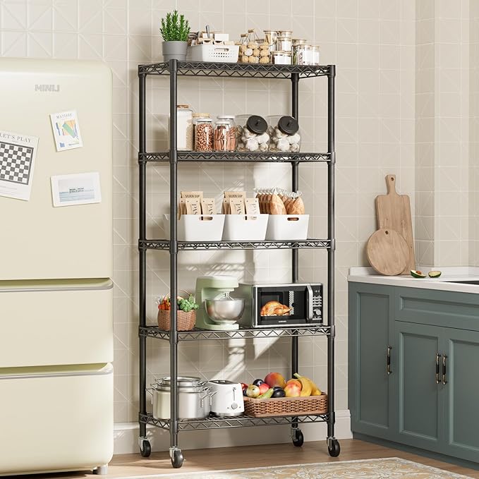 SINGAYE 5 Garage Heavy Duty Shelving Unit Kitchen Pantry Close Home Organizers and Storage Bathroom Shelf Laundry Room Organization Industrial Book Metal Wire Adjustable Shelves