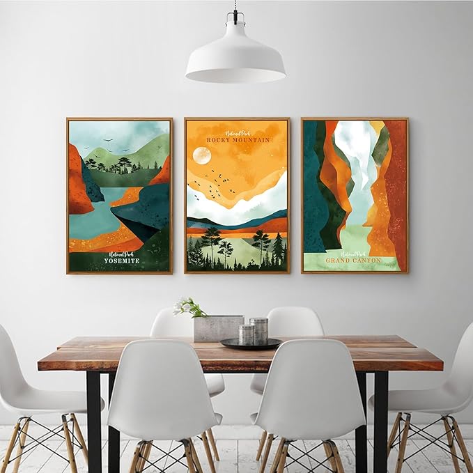 CHDITB Framed National Park Wall Decor, Grand Canyon Rocky Mountain Wall Art Set,Yosemite Sunset Forest Lake Canvas Art Prints, Nature Landscape Wall Painting for Living Room Bedroom Office 24"x36"
