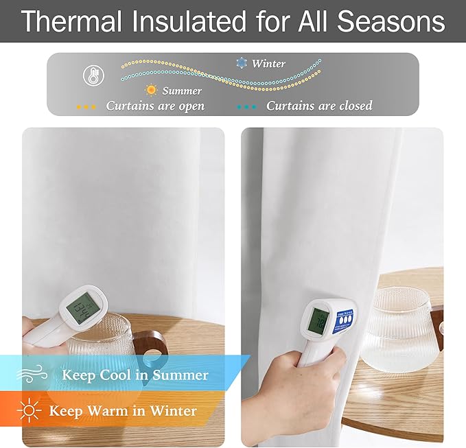 StangH White Velvet Curtains for Nursery Kids Bedroom, 100% Blackout Thermal Insulated Thick Window Panels Hook Belt Back Tab Liner Privacy Drapes for Living Room, W52 x L96, 2 Panels