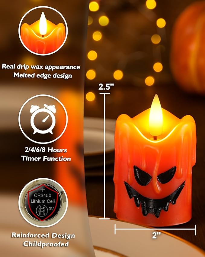 Homemory Orange Remote Control Flameless Candles, 400+Hour Real Wax Battery Operated LED Votive Candles, for Halloween Decorations, Theme Party, Wedding Table Decor, Thanksgiving Day Decor