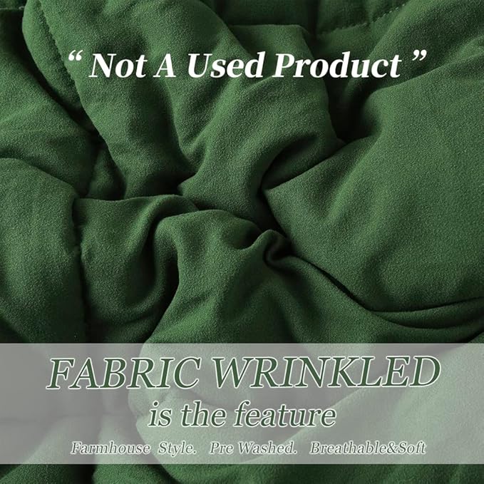 HIG 3pc Prewashed Green King Size Comforter Duvet Insert - All Season Quilted Down Alternative Comforter with Corner Tabs -Box Stitched - 250GSM Fiberfill Farmhouse Style Bedding(Salomon)