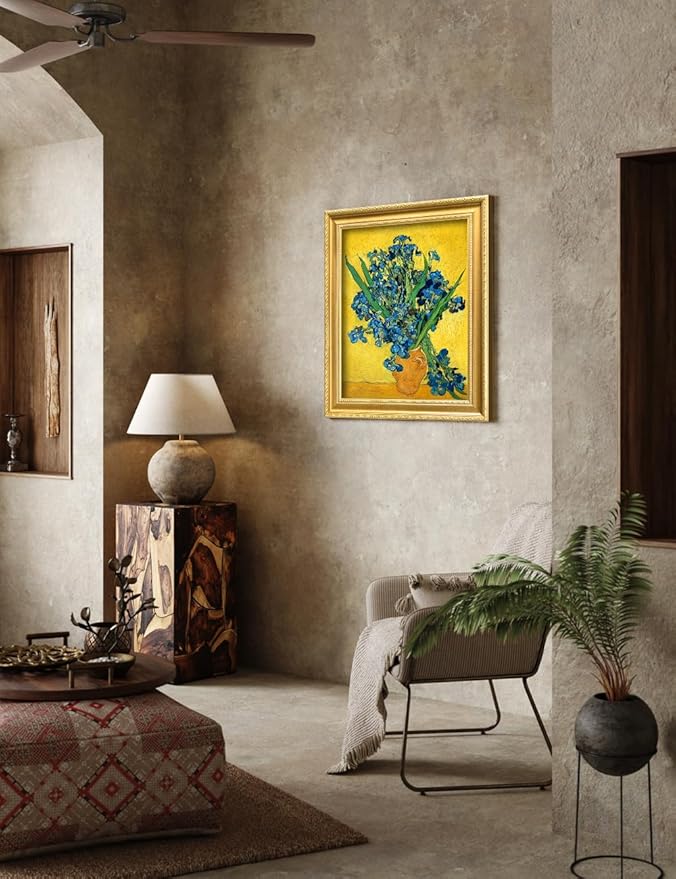 DECORARTS - Irises Vase Flower by Vincent Van Gogh. Giclee Print on Acid-Free Canvas in Gold Solid Wood Frame. Picture Size: 16x20, Total Size: 24.75x20.75, Made in USA