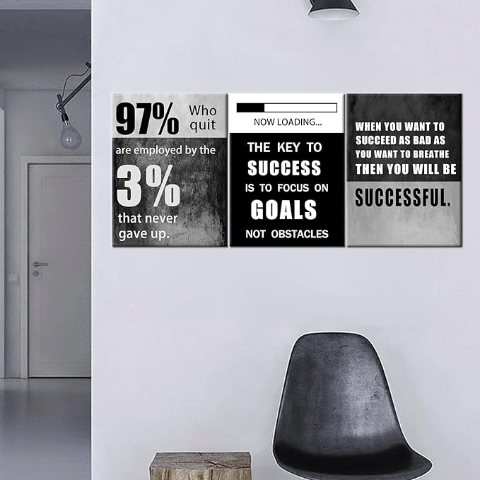 QYHART Motivational Poster Success Inspirational Canvas Art Paintings 3 Pieces Picture Artwork Living Room Prints Wall Decor Decoration Wooden Framed Ready to Hang [36''Wx 16''H]
