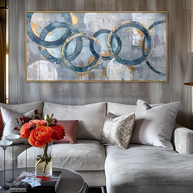 youkuart Wall Art Abstract Fantasy Teal Blue Graffiti Canvas Prints for Living Room Bedroom Dining Room Home Office Decor Large Framed Ready to Hang 30"x60"