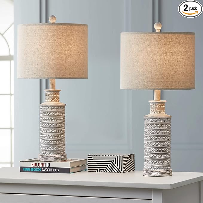 BOBOMOMO 24.5" Farmhouse Rustic Retro 24.5'' Table Lamp Set of 2 for Bedroom Living Room Traditional Nightstand End Table Lamps