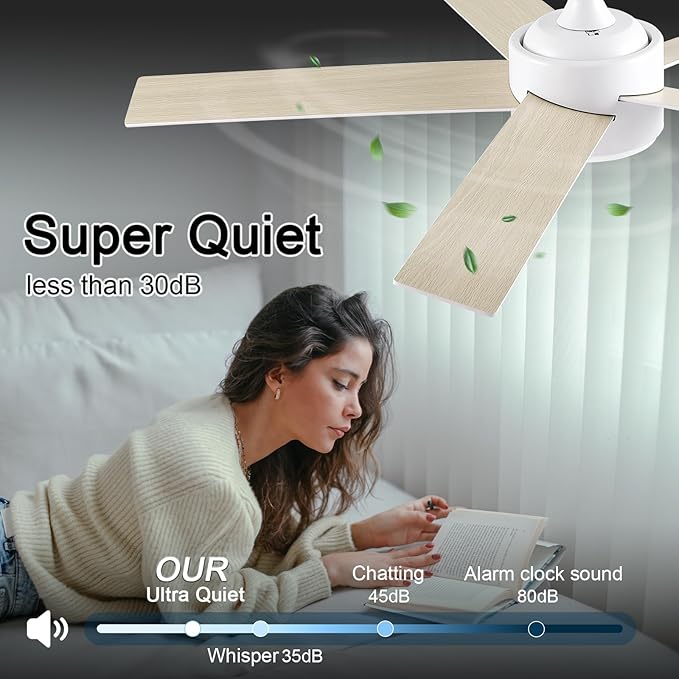 52 inch White Ceiling Fans with Lights and Remote, Reversible 5 Blades Modern Ceiling Fan for Bedroom, Living Room, Dining Room, LED 3 CCT 6-Speed Noiseless, ETL Listed