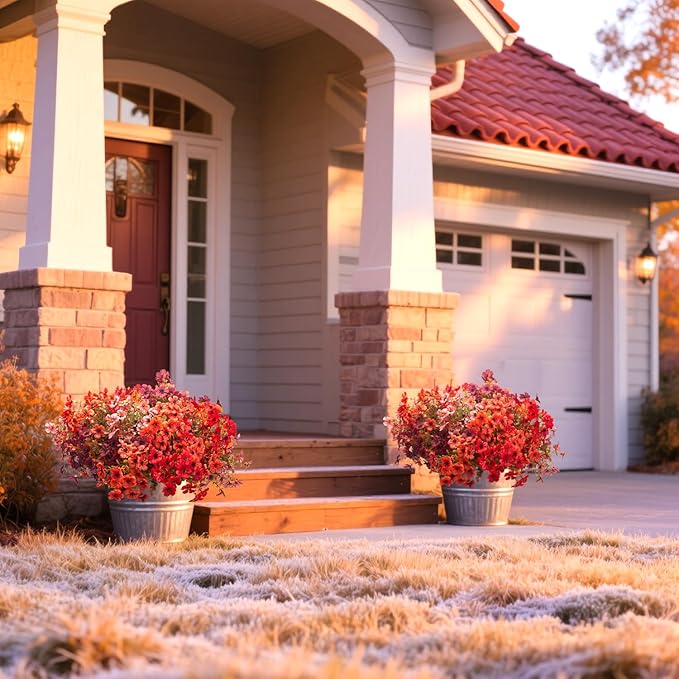 16 Bundles Artificial Fall Flowers, UV Resistant Faux Plants for Outdoor Decor - Fake Greenery for Porch, Patio, Garden, Thanksgiving Christmas Home Decoration (Mixed Colors)