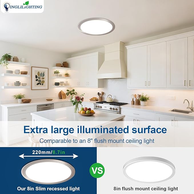 DLLT LED Recessed Ceiling Lights: 12 Pack 4 Inch 5CCT Ultra-Thin Lighting with Junction Box for Bedroom - 900LM Brightness 9W Eqv 80W Dimmable Canless Wafer Downlight with ETL&FCC-Nickel Brush