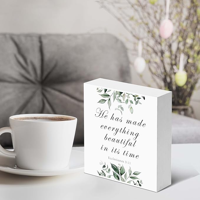 Christian Gifts - 'He has made everything beautiful in its time' Wooden Box Sign Decor for Thanksgiving, Christmas, Home Decor