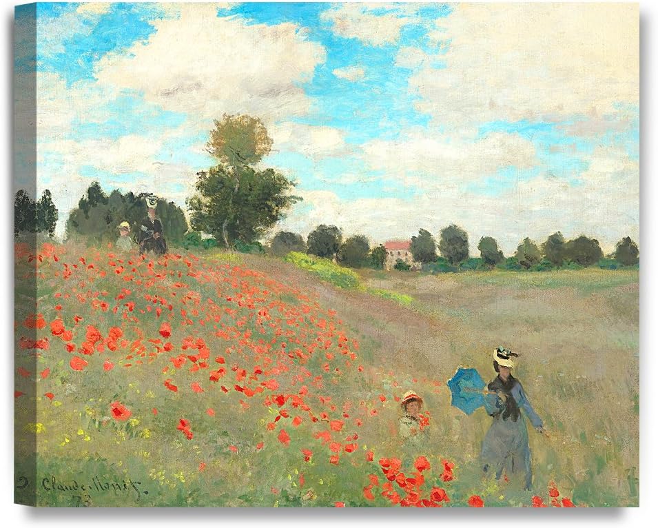 DECORARTS - Poppies at Argenteuil, 1873, Claude Monet Art Reproduction. Giclee Canvas Prints Wall Art for Home Decor 24x20